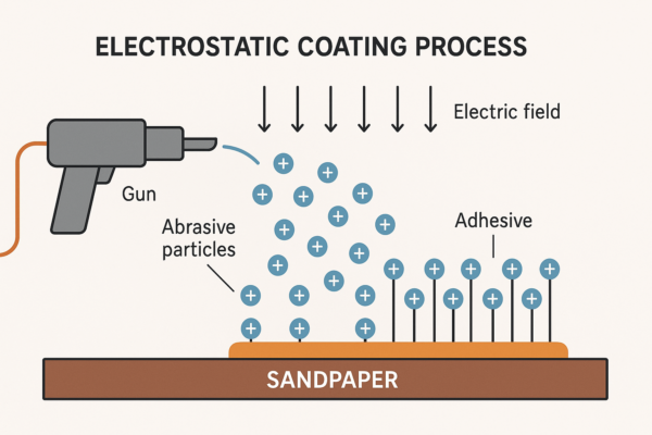Insert image: Diagram showing electrostatic coating process for sandpaper