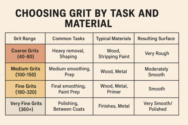 Different grits of sandpaper