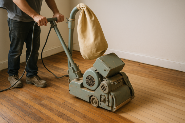 drum sanding old hardwood floor