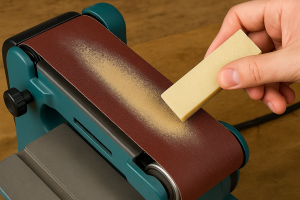 using a sanding belt cleaning stick