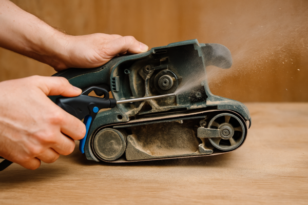 cleaning dust from belt sander