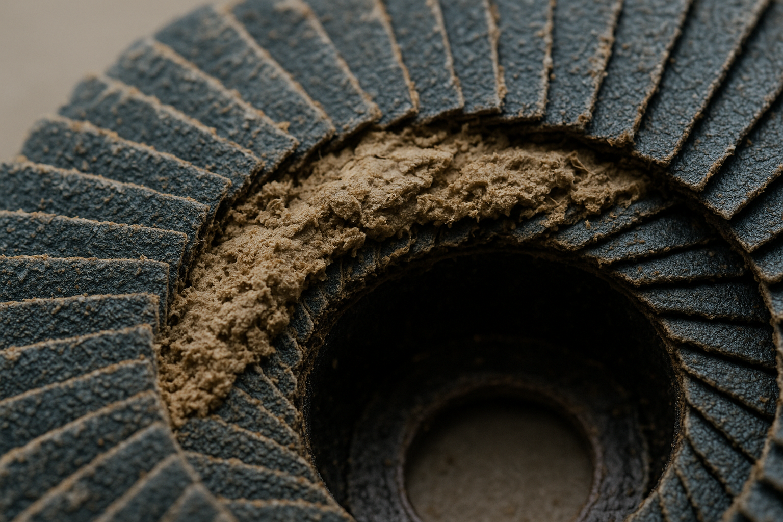 clogged flap disc close up