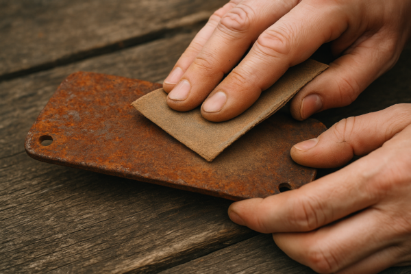 sandpaper removing rust flakes sandpaper removing rust flakes
