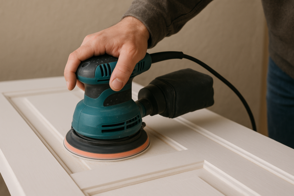 sanding door with random orbital sander sanding door with random orbital sander
