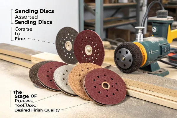 Assorted sanding discs - grits and sizes