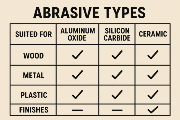 chart showing sandpaper abrasive types and best uses