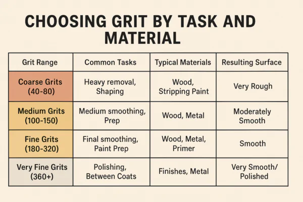 Different grits of sandpaper